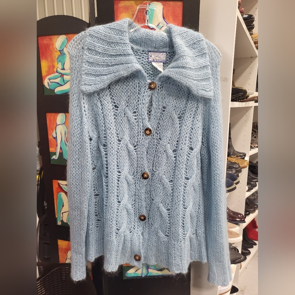 April Cornell Blue Wool Blend Cardigan